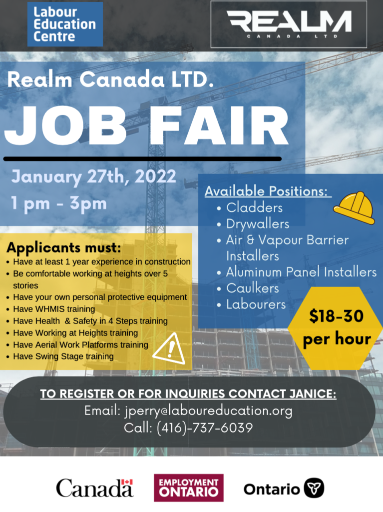 Realm Canada Ltd. Job Fair coming January 27, 2022.