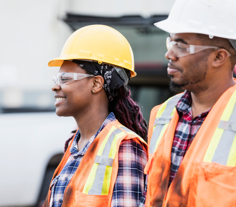 Male and female construction workers